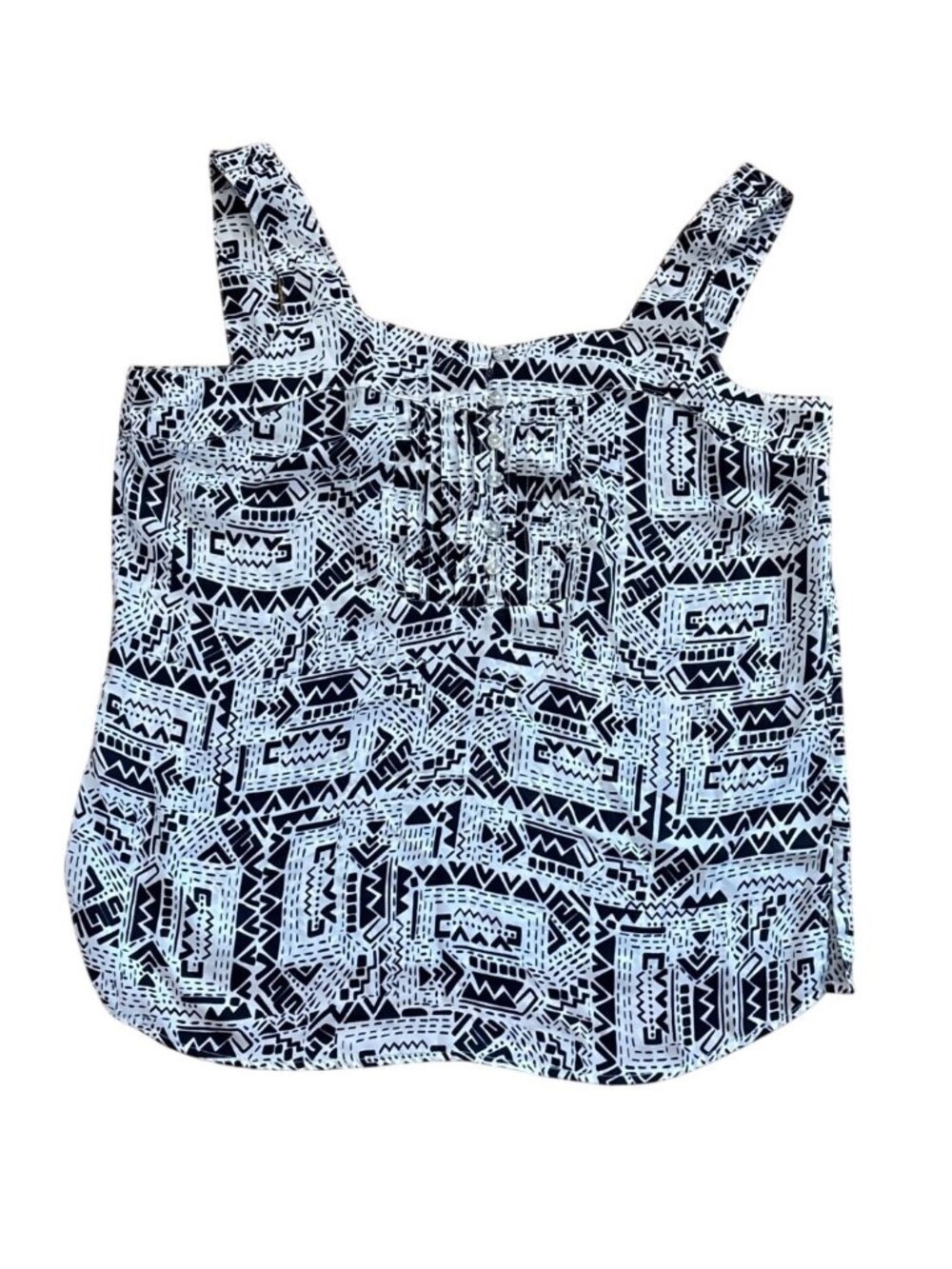 Cleo Petites SLeeveless Top Womens Lg Navy & White Geometric Polyester Summer